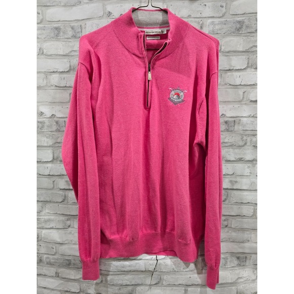 Peter Millar Sweater Mens M 1/4 Zip Pullover Cotton Cashmere Luxury Blend Pink - Picture 2 of 12